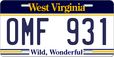 WV license plate OMF931