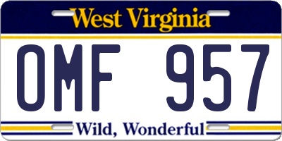 WV license plate OMF957