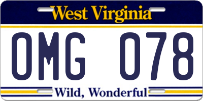 WV license plate OMG078