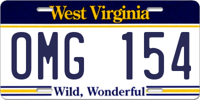 WV license plate OMG154