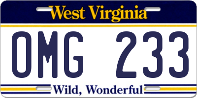 WV license plate OMG233