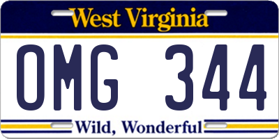 WV license plate OMG344