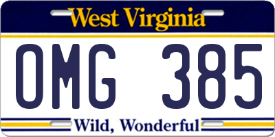 WV license plate OMG385