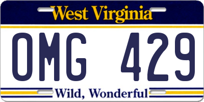 WV license plate OMG429