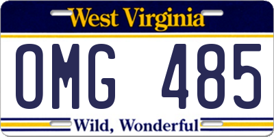 WV license plate OMG485