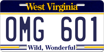 WV license plate OMG601