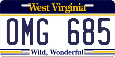 WV license plate OMG685