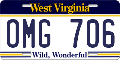 WV license plate OMG706