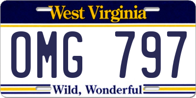 WV license plate OMG797