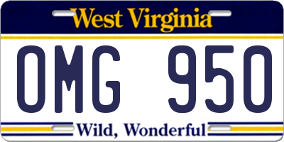 WV license plate OMG950