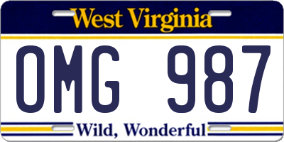 WV license plate OMG987