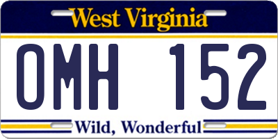 WV license plate OMH152