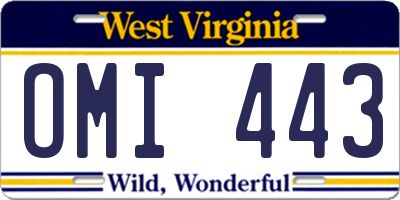 WV license plate OMI443