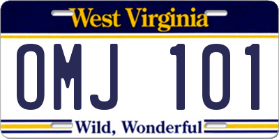 WV license plate OMJ101
