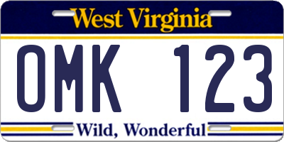 WV license plate OMK123