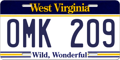 WV license plate OMK209