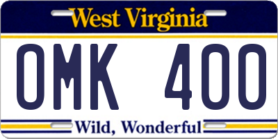 WV license plate OMK400