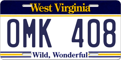 WV license plate OMK408