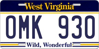 WV license plate OMK930