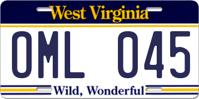 WV license plate OML045