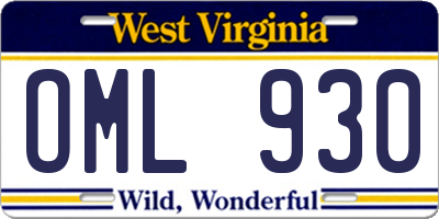 WV license plate OML930