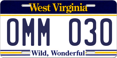 WV license plate OMM030