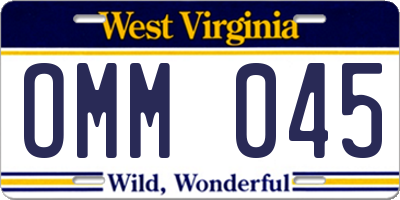 WV license plate OMM045
