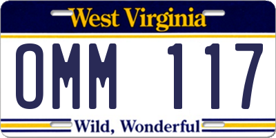 WV license plate OMM117