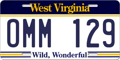 WV license plate OMM129