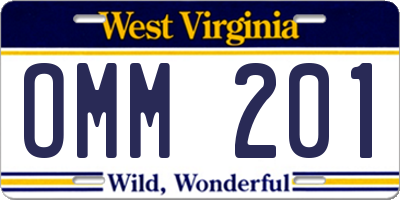 WV license plate OMM201