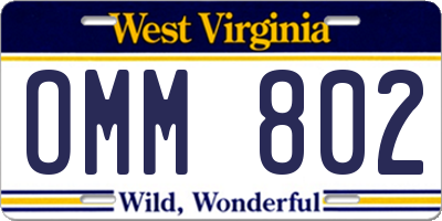 WV license plate OMM802