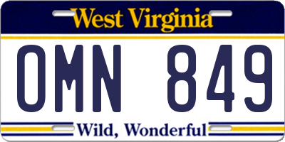 WV license plate OMN849