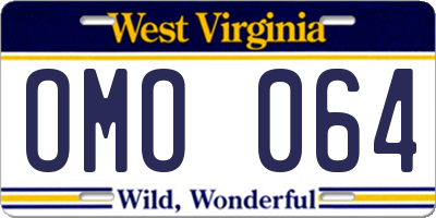 WV license plate OMO064