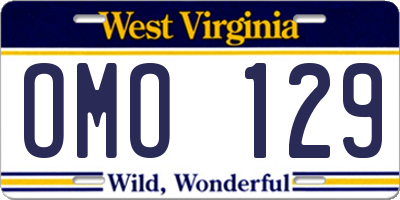 WV license plate OMO129