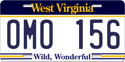 WV license plate OMO156