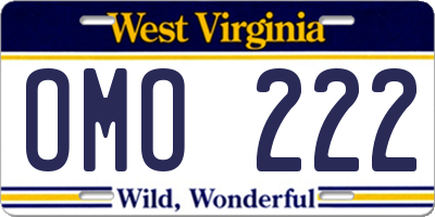 WV license plate OMO222
