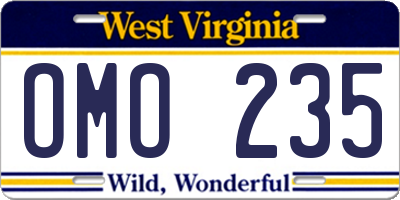 WV license plate OMO235