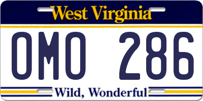 WV license plate OMO286
