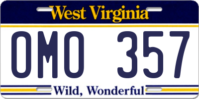 WV license plate OMO357
