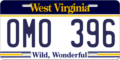 WV license plate OMO396