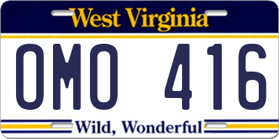 WV license plate OMO416