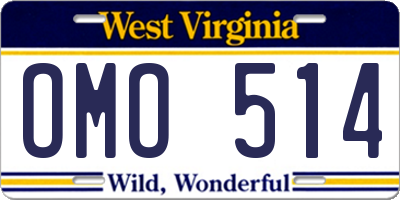 WV license plate OMO514
