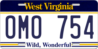 WV license plate OMO754