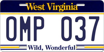 WV license plate OMP037