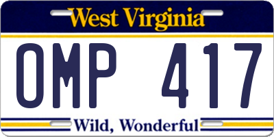 WV license plate OMP417