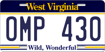 WV license plate OMP430