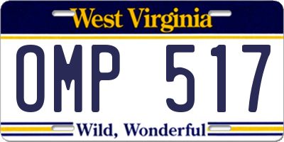 WV license plate OMP517