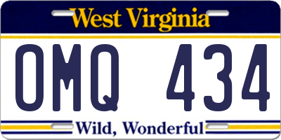 WV license plate OMQ434