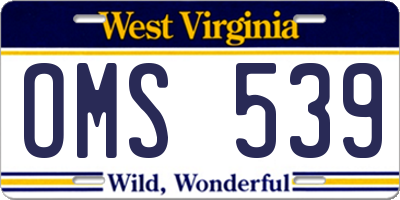 WV license plate OMS539