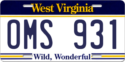 WV license plate OMS931